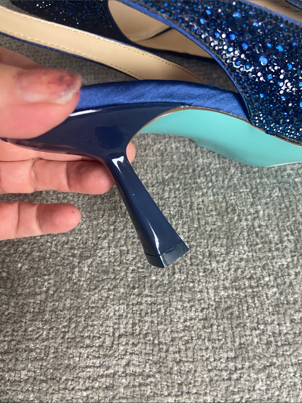 Betsey Johnson Navy Crystal Pointed Slingback Heels size 7M - Picture 8 of 16